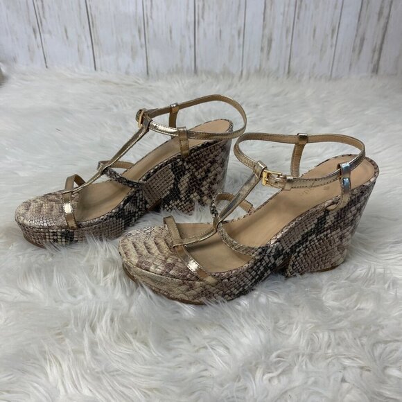 Kate Spade Venezia Heels 7.5 Tan Snake Print Strappy Platform Open Toe Italy - Picture 5 of 11